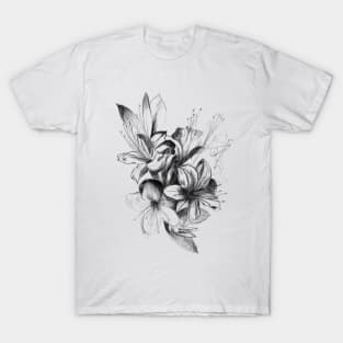 Hand drawn black and white orchid flowers T-Shirt